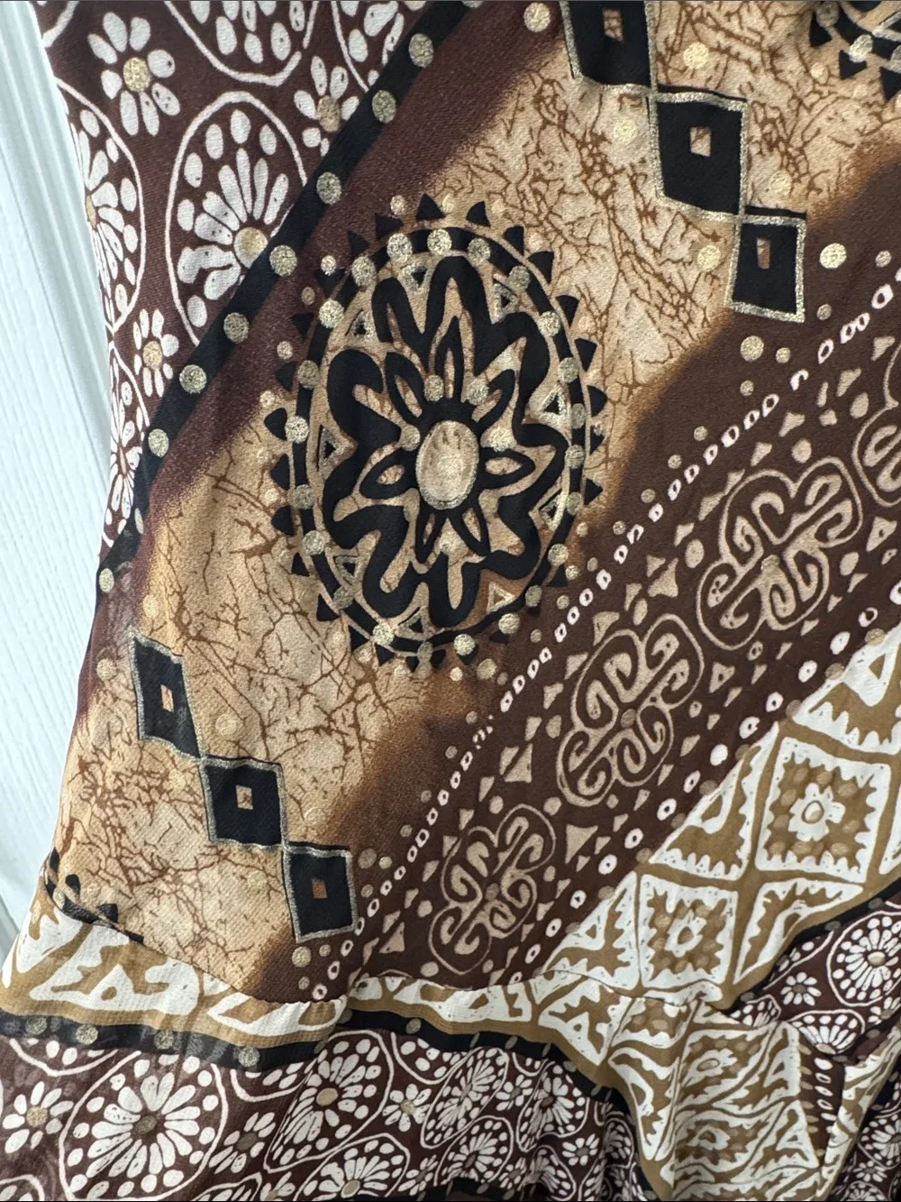 V-Neck Sleeveless Midi Dress in Brown and Cream Patchwork - Picture 7 of 7